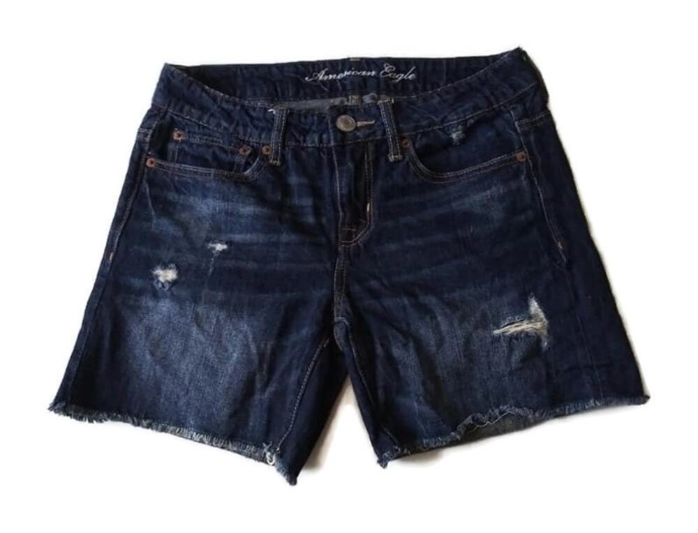 American Eagle Dark Wash Raw Hem Jean Shorts Sz 0